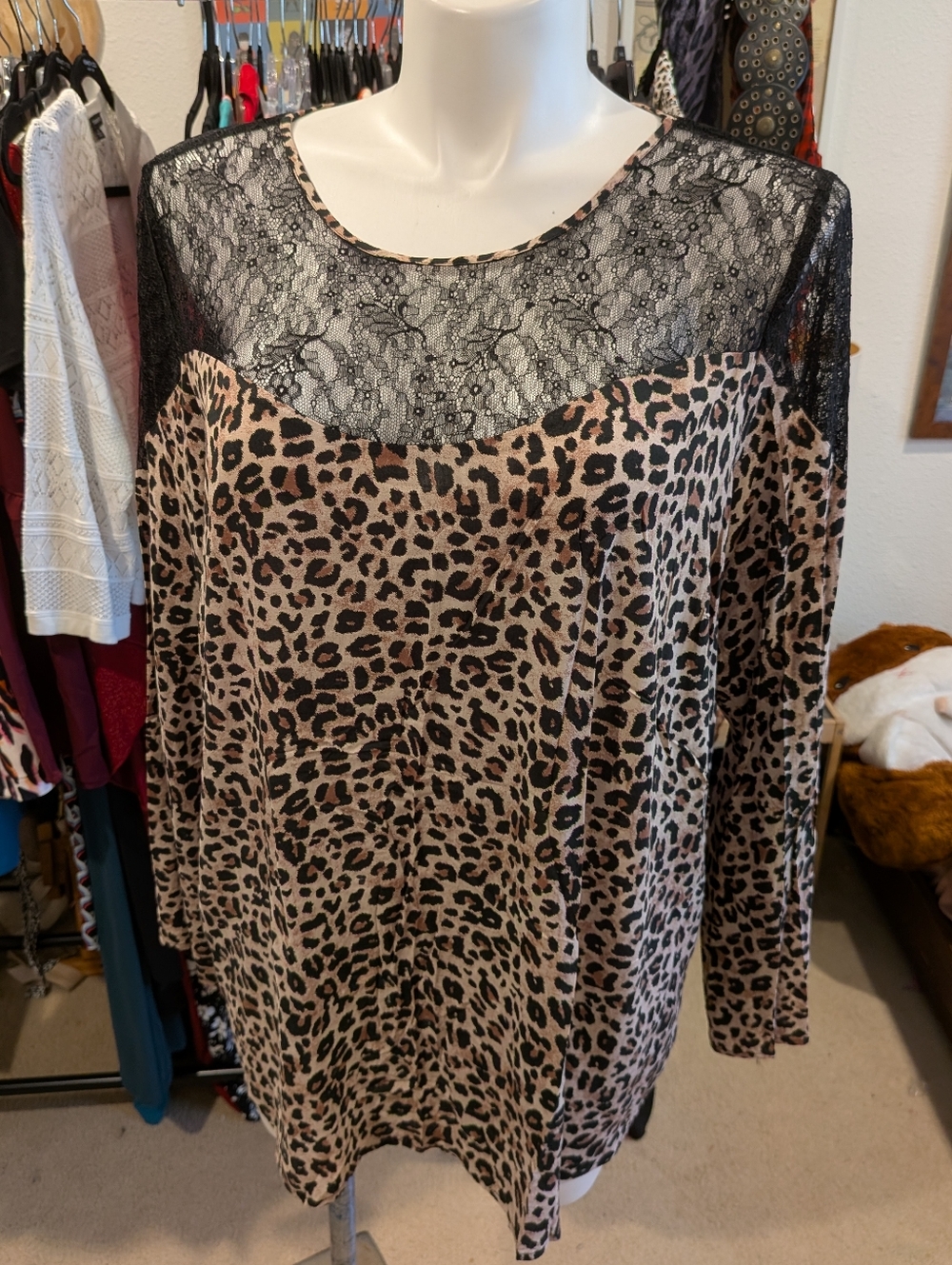 torrid Black Lace & Leopard Print Silky Top - 3